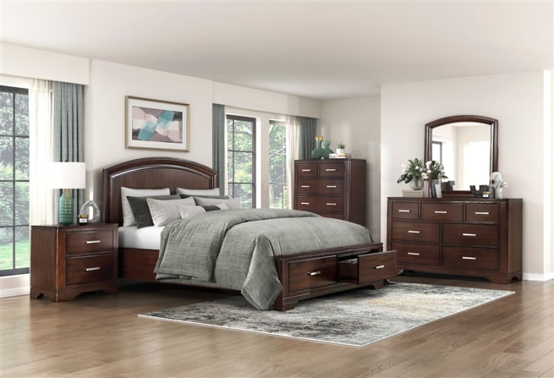 Hudson 6 Piece Storage Queen Bedroom Set in Cherry Finish by Home Elegance - HEL-1520CH