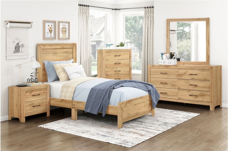 Youth-Corbin 6 Piece Twin Bedroom Set in Natural Finish by Home Elegance - HEL-1534NAT