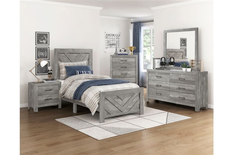 Corbin 6 Piece Twin Bedroom Set in Gray Finish by Home Elegance - HEL-1534NPGYT