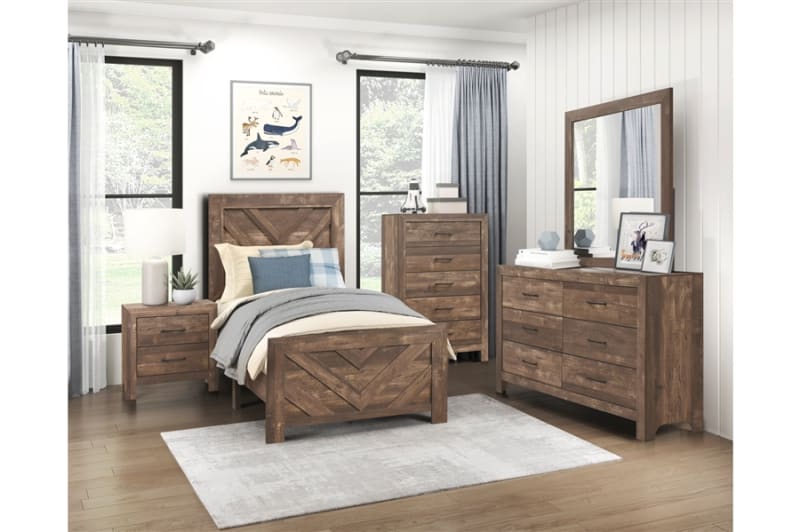 Corbin 6 Piece Twin Bedroom Set in Rustic Brown Finish by Home Elegance - HEL-1534NPT