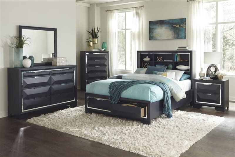 Rosemont 6 Piece Bedroom Set in Midnight Blue by Home Elegance - HEL-1553-1-4