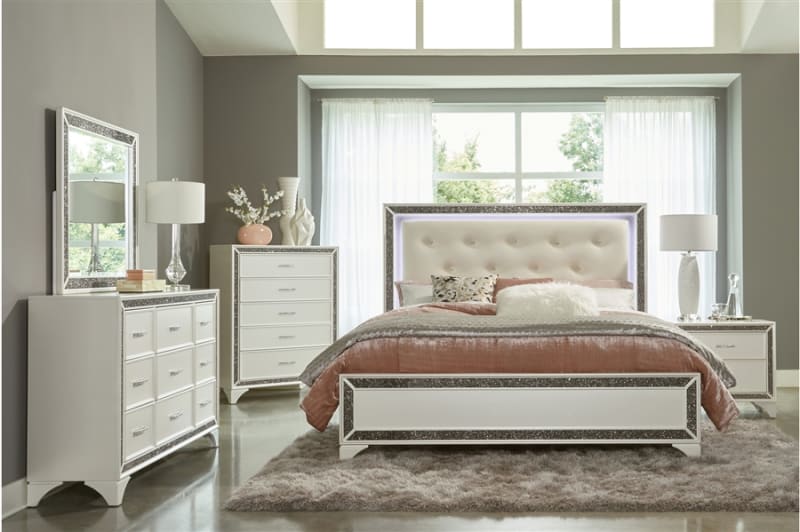 Salon 6 Piece Bedroom Set in Pearl White Metallic Finish by Home Elegance - HEL-1572W-1-4