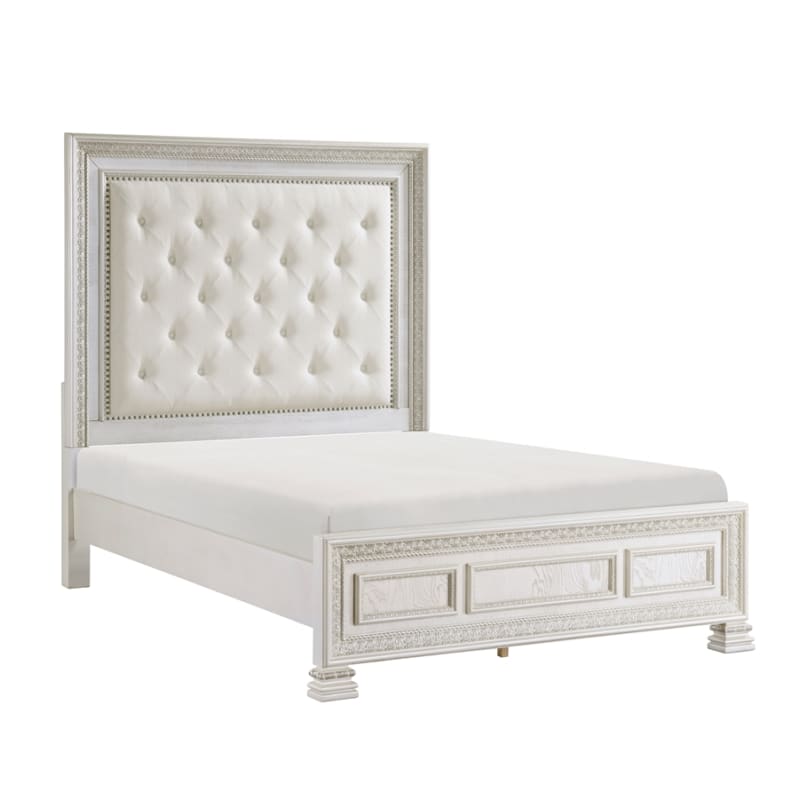 Theodora Queen Upholstered Bed in Pearl White Finish by Home Elegance - HEL-1596-1