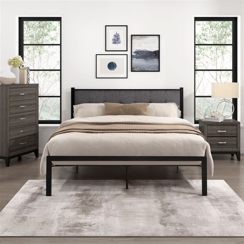 Samuel Full Platform Bed in Black Finish by Home Elegance - HEL-1612F-1