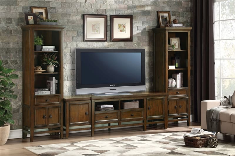 Frazier Park 3 Piece 81" TV Stand Set in Brown Cherry by Home Elegance - HEL-16490-81