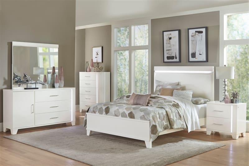 Kerren 6 Piece Bedroom Set in White High Gloss by Home Elegance - HEL-1678W-1-4