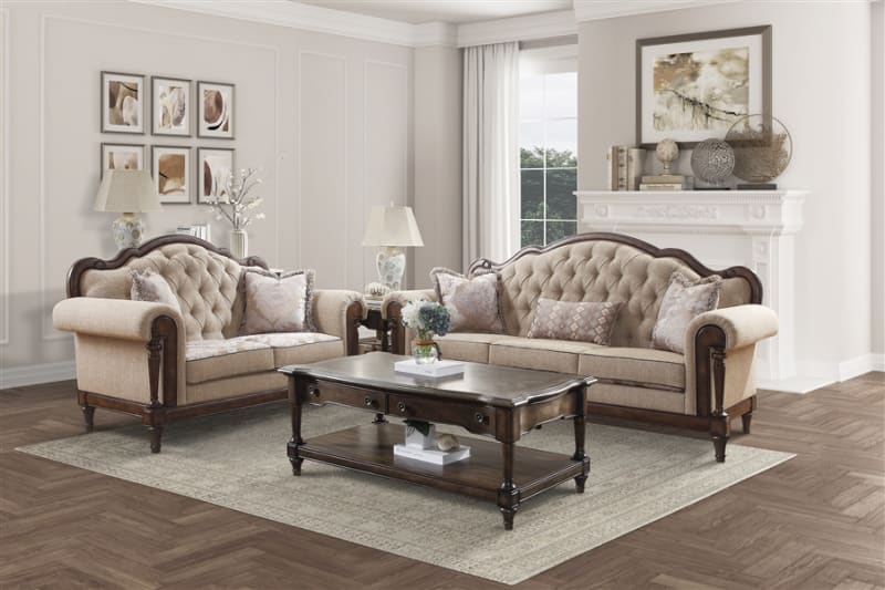 Heath Court 2 Piece Sofa Set in Brown by Home Elegance - HEL-16829