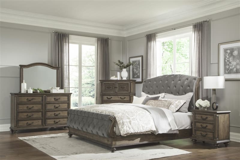 Rachelle 6 Piece Bedroom Set in Weathered Pecan by Home Elegance - HEL-1693-1-4