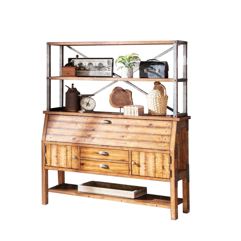 Holverson Buffet with Baker's Rack in Rustic Brown Milk Crate by Home Elegance - HEL-1715-50