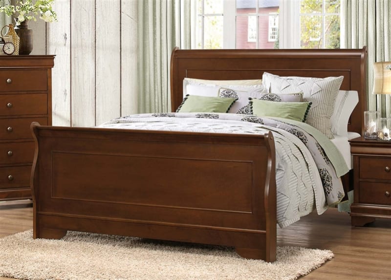 Abbeville Queen Sleigh Bed in Brown Cherry by Home Elegance - HEL-1856-1