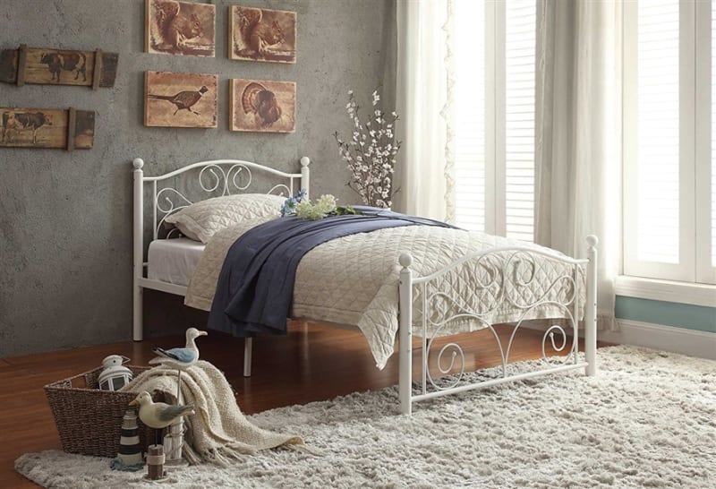 Pallina Twin Metal Platform Bed in White by Home Elegance - HEL-2021TW-1