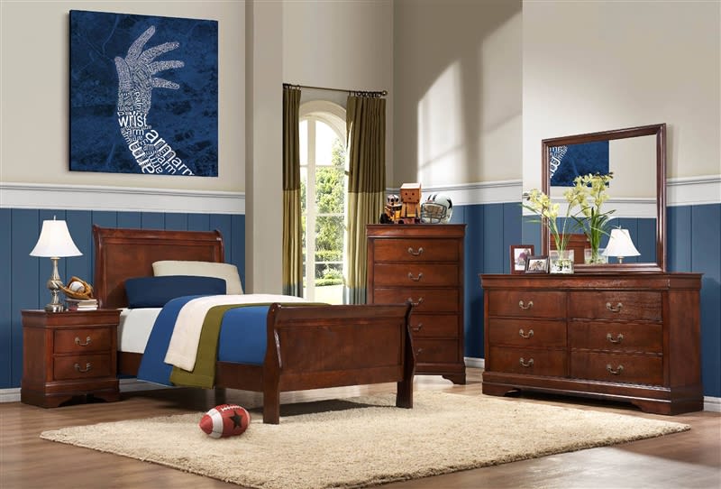 Mayville 4 Piece Youth Bedroom Set in Burnish Brown Cherry by Home Elegance - HEL-2147T-1-4