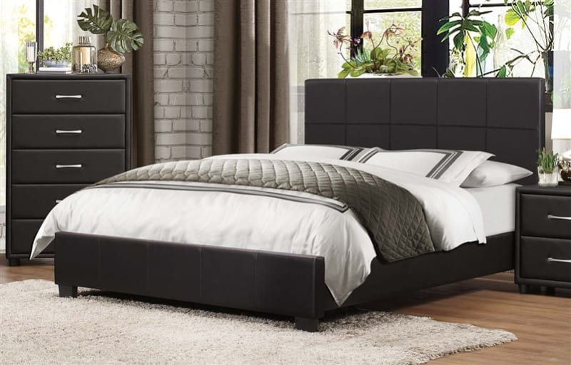Lorenzi Queen Platform Bed in Black Vinyl by Home Elegance - HEL-2220-1