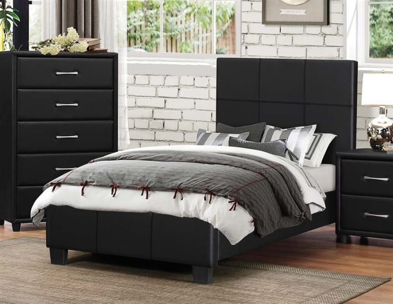 Lorenzi Twin Platform Bed in Black Vinyl by Home Elegance - HEL-2220T-1