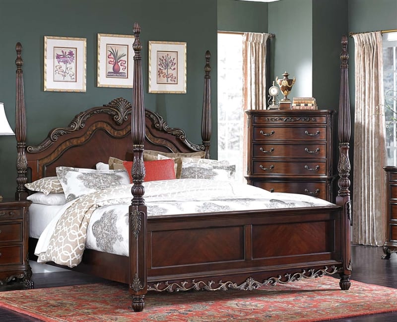 Deryn Park Queen Poster Bed in Cherry by Home Elegance - HEL-2243-1