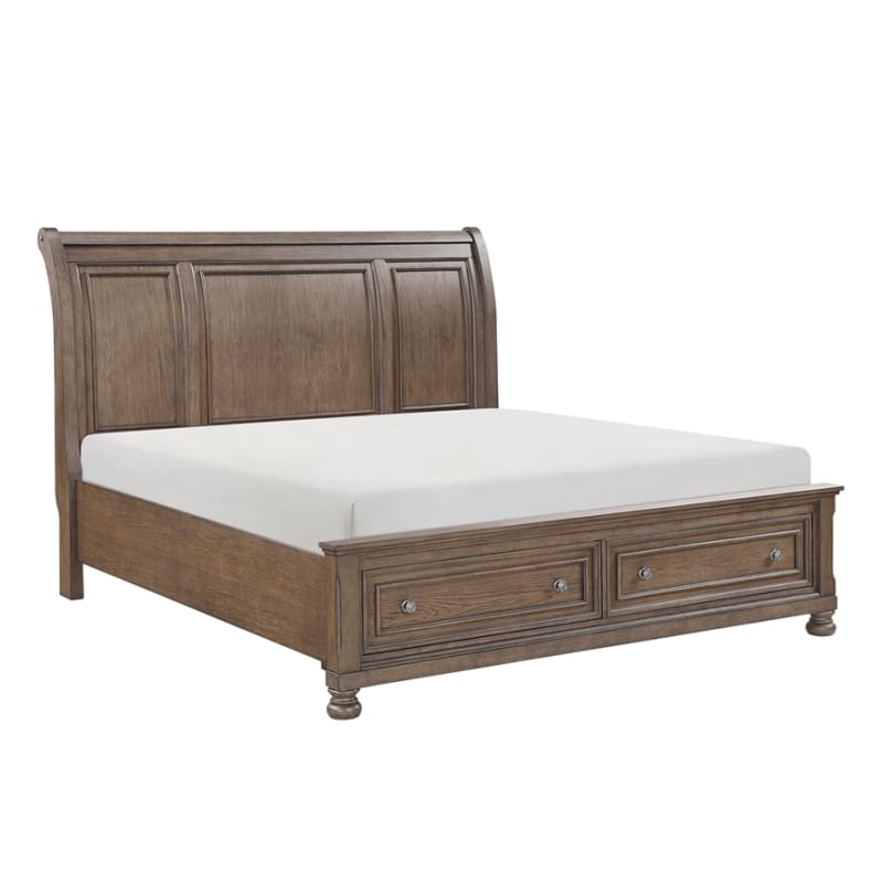 Bethel Queen Platform Bed with Footboard Storage in Antique Brown Finish by Home Elegance - HEL-2259BR-1