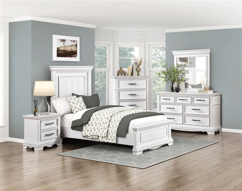 York 6 Piece Twin Bedroom Set in White Finish by Home Elegance - HEL-2322T