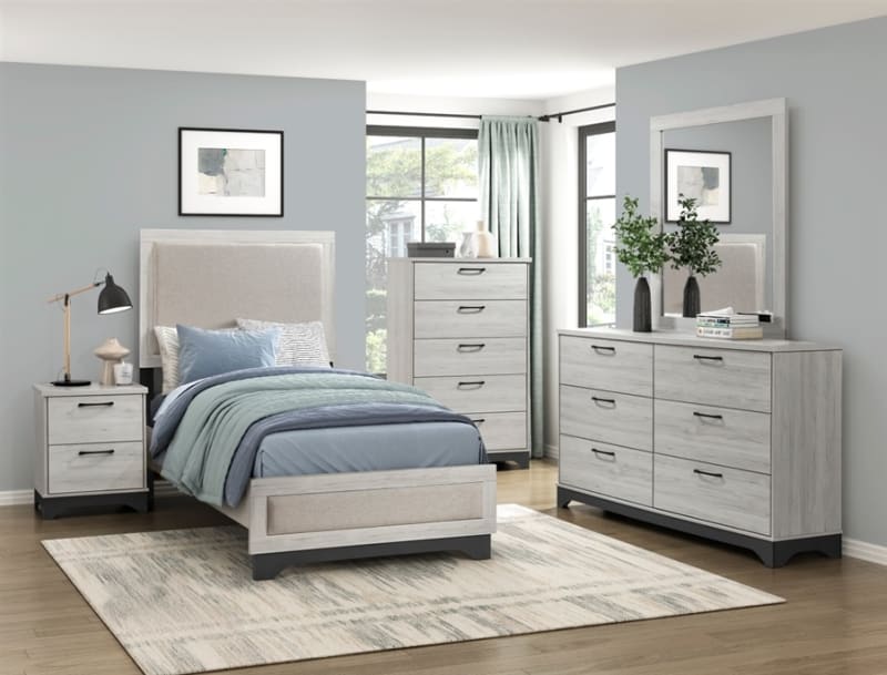 Westport 6 Piece Twin Bedroom Set in White Oak and Gray Finish by Home Elegance - HEL-2334T