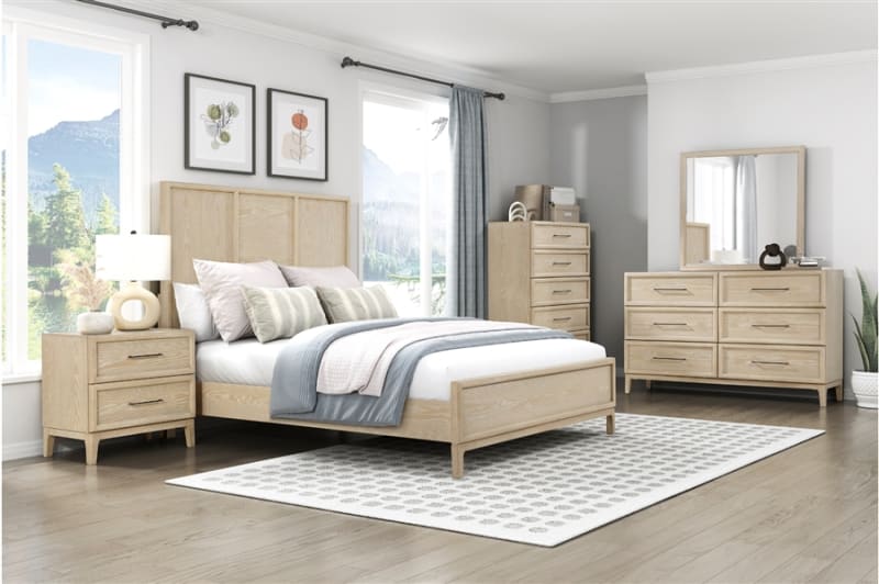 Oakmont 6 Piece Queen Bedroom Set in Light Brown Oak Finish by Home Elegance - HEL-2418