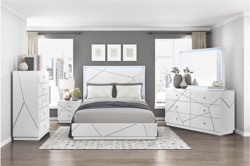 Orlo 6 Piece Contemporary Queen Bedroom Set with LED Lighting in white Finish by Home Elegance - HEL-2455