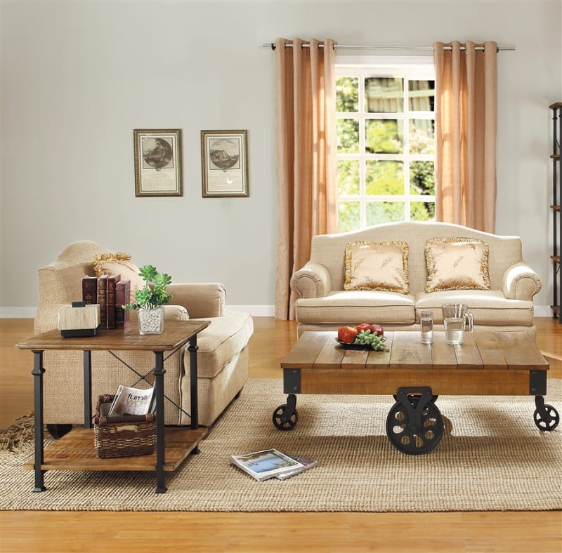 Factory 2 Piece Occasional Table Set in Burnished Rustic Wood by Home Elegance - HEL-3228-30