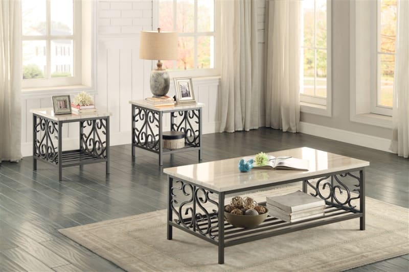 Fairhope 3 Piece Occasional Table Set with Faux Marble Top by Home Elegance - HEL-3580-31-3PK