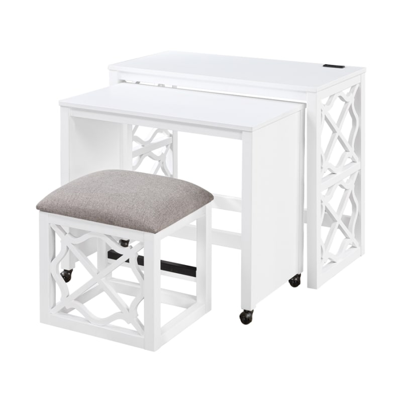 Salina 3 Piece Nesting Desk Set with Stool in White Finish by Home Elegance - HEL-4998WHT