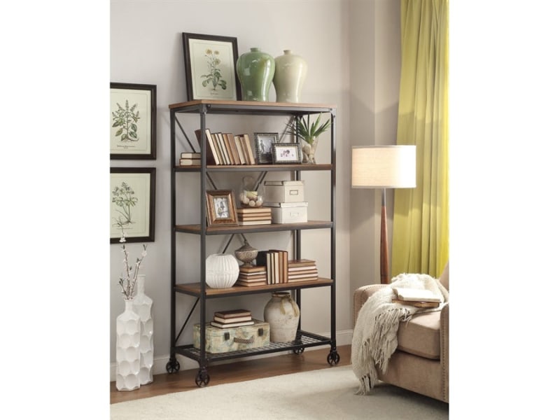 Millwood 40" W Bookcase in Distressed Ash by Home Elegance - HEL-5099-17