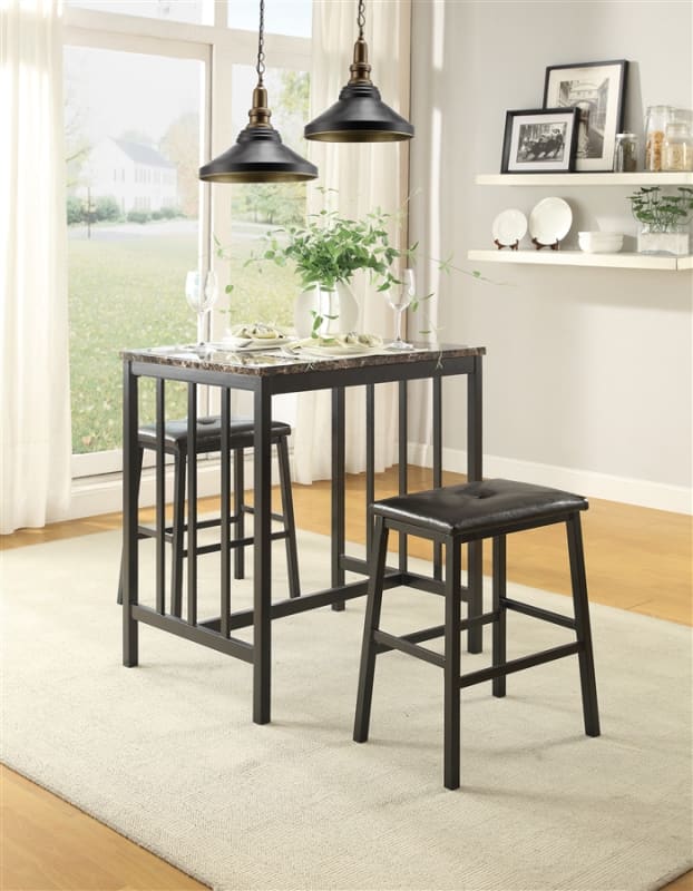 Edgar 3 Piece Counter Height Dining Set with Faux Mable Top by Home Elegance - HEL-5106BK-3PK