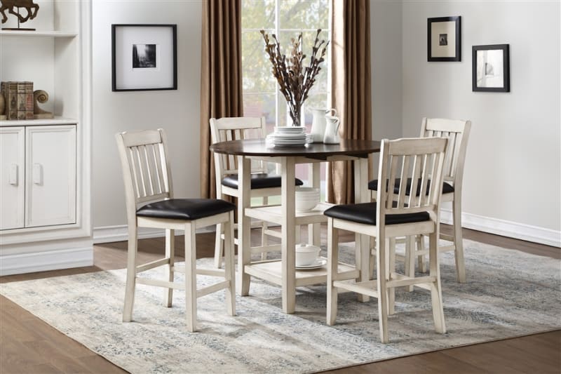 Kiwi 5 Piece Counter Height Dining Set in White Wash and Dark Cherry by Home Elegance - HEL-5162WW-36-5