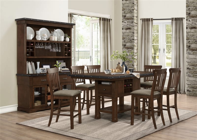 Schleiger 5 Piece Counter Height Dining Set in Burnished Brown by Home Elegance - HEL-5400-36XL-5