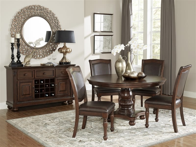 Lordsburg 5 Piece Round Dining Set in Brown Cherry by Home Elegance - HEL-5473-54-5