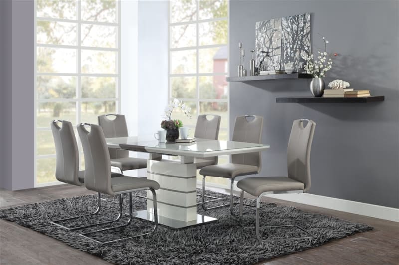 Glissand 5 Piece Dining Set in High Gloss White and Gray-Taupe by Home Elegance - HEL-5599-71-5