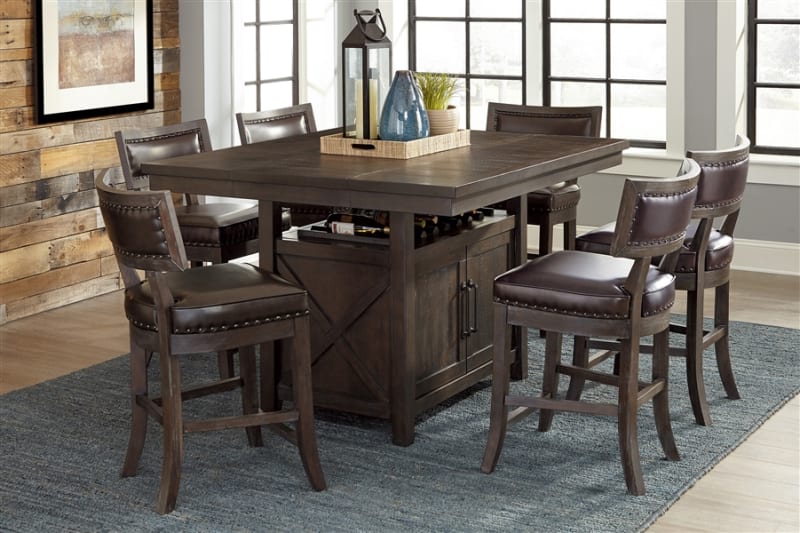 Oxton 7 Piece Counter Height Dining Set with Faux Leather Upholstered Chair by Home Elegance - HEL-5655-36-7