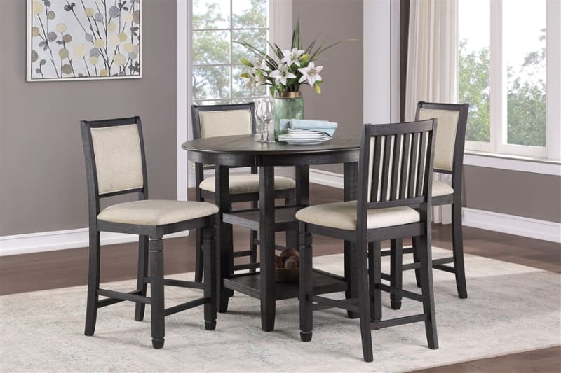 Asher 5 Piece Round Counter Height Dining Set in 2-Tone by Home Elegance - HEL-5800BK-36-5