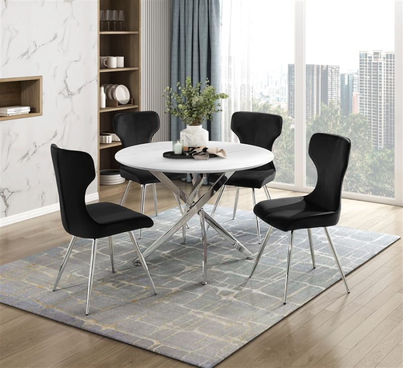Topeka 5 Piece Round Dining Room Set in Marble Top and Chrome Finish by Home Elegance - HEL-5802-43-5