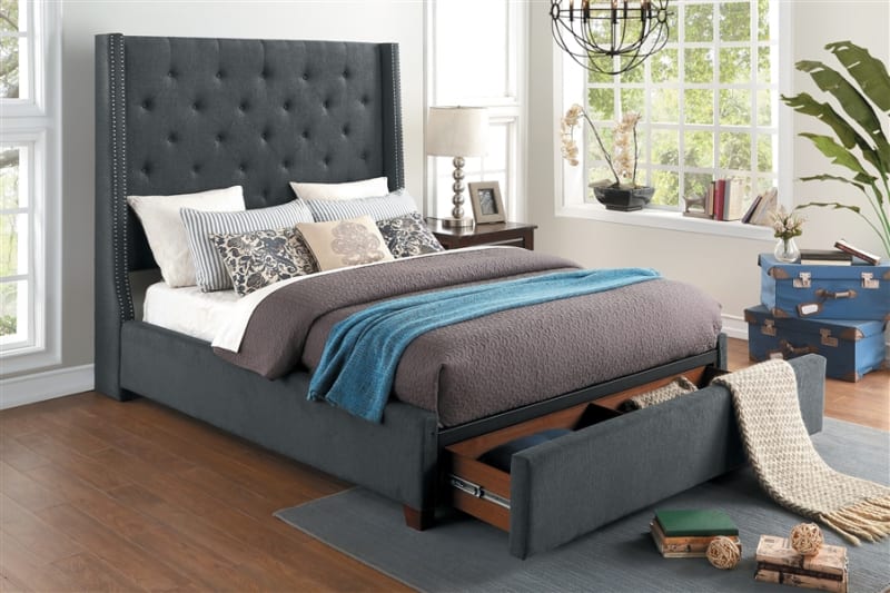Fairborn Queen Bed with Storage Footboard in Dark Gray by Home Elegance - HEL-5877GY-1DW