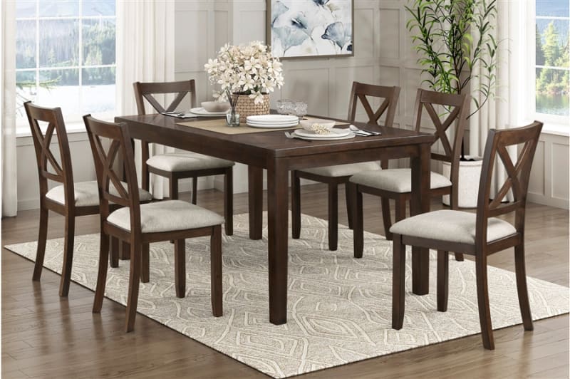 Challis 7 Piece Dining Room Set in Dark Cherry Finish by Home Elegance - HEL-5905
