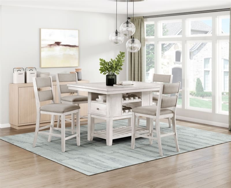 Savile 5 Piece Counter Height Dining Room Set in Antique White Finish by Home Elegance - HEL-5982-36-5