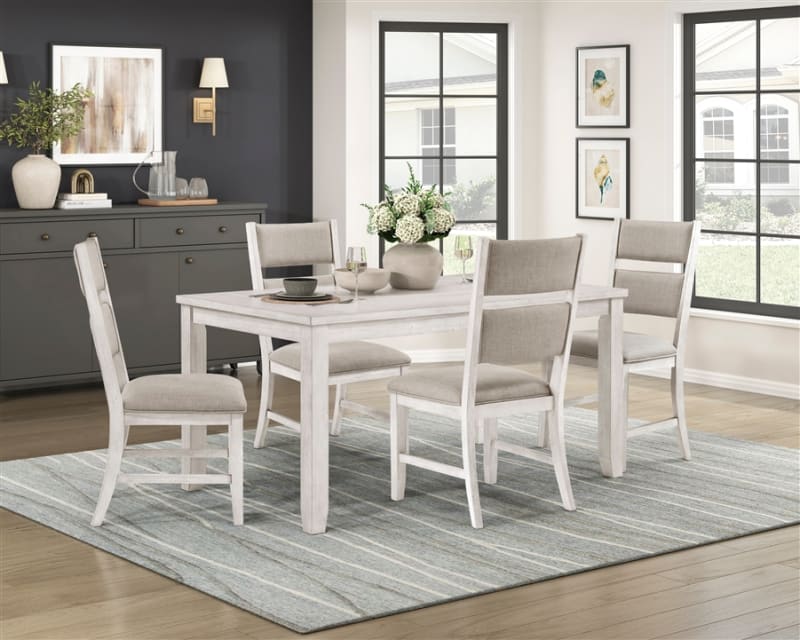Savile 5 Piece Rectangular Dining Room Set in Antique White Finish by Home Elegance - HEL-5982-60-5
