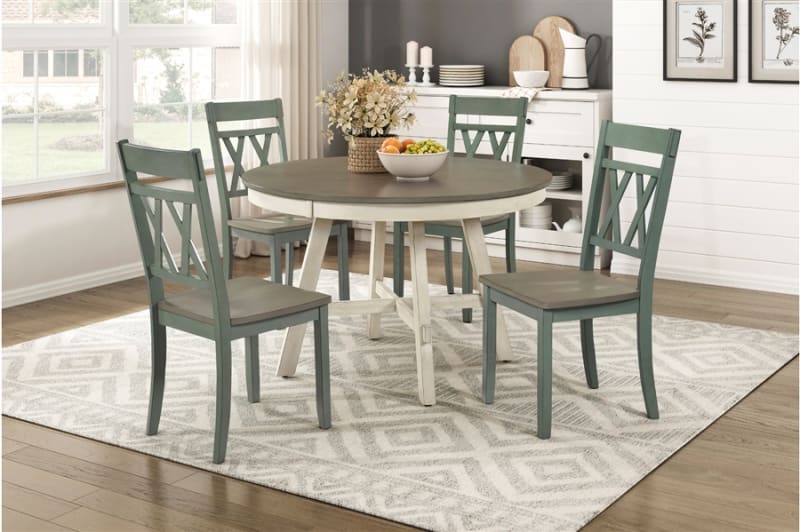Ogden 5 Piece Round Dining Room Set in Graywash and Antique White Finish by Home Elegance - HEL-5985-48RD-5TL
