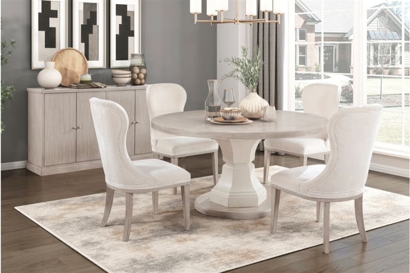 Lofton 5 Piece Round Dining Room Set in Light Gray and White Finish by Home Elegance - HEL-6018-60RD-5