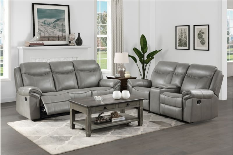 Aram 2 Piece Double Reclining Sofa Set in Gray Fabric by Home Elegance - HEL-8206GRY