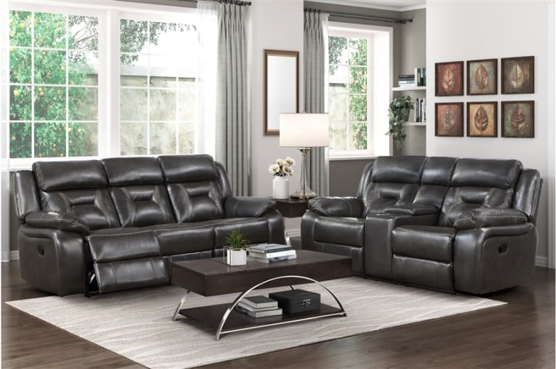 Amite 2 Piece Double Reclining Sofa Set in Gray Fabric by Home Elegance - HEL-8229NDG