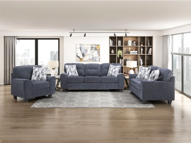 Bennett 2 Piece Modern Upholstered Sofa Set in Blue Chenille Fabric by Home Elegance - HEL-8416BU