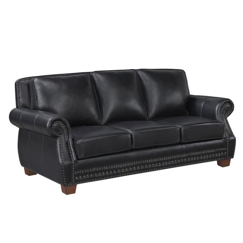 Remington Rolled Arms Leather Sofa in Black Leather by Home Elegance - HEL-8448BLK-3