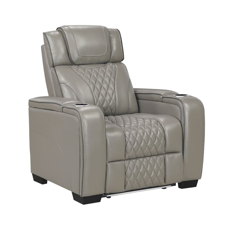 Apex Power Double Reclining Chair in Gray Top-Grain Leather Finish by Home Elegance - HEL-8449GY-1PWHM