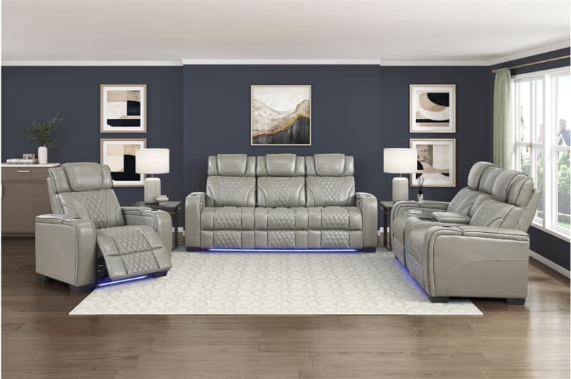 Apex 2 Piece Power Double Reclining Sofa Set in Gray Top-Grain Leather Finish by Home Elegance - HEL-8449GY