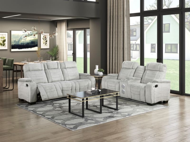 Ronan 2 Piece Double Reclining Sofa Set in Light Gray Microfiber Upholstery by Home Elegance - HEL-8455GRY