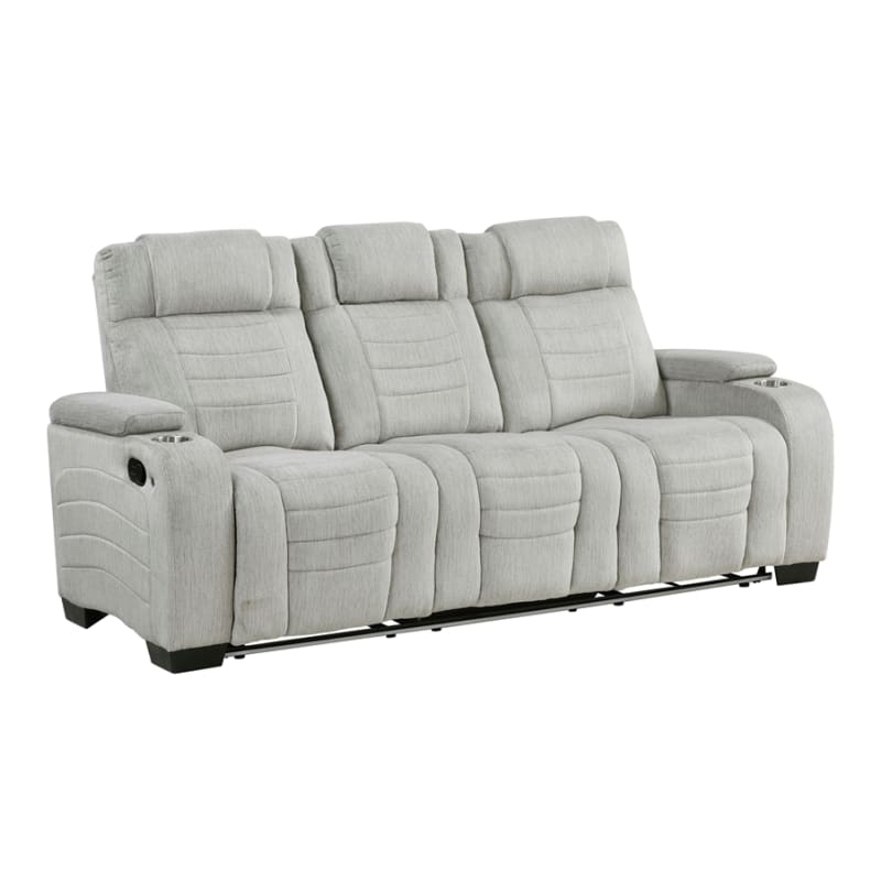 Ronan Double Reclining Sofa in Light Gray Microfiber Upholstery by Home Elegance - HEL-8455GRY-3
